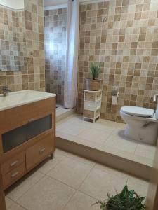 a bathroom with a toilet and a sink and a shower at Magnifico Adosado Villamar (Peñiscola) in Peniscola