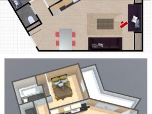 two pictures of a floor plan of a room at Appartement Val-d'Isère, 2 pièces, 4 personnes - FR-1-694-80 in Val-d'Isère