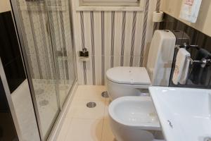 a bathroom with a shower and a toilet and a sink at Motel Paraíso do Braseiro in Vila Nova de Gaia