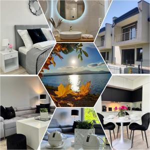 a collage of photos of a living room with autumn leaves at Apartament Lux SunRise in Żywiec