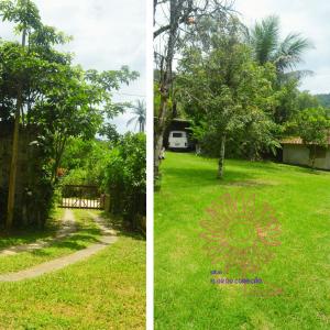 dos fotos de un patio con un árbol en Sitio Flor do Coriscao en Parati