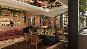 a rendering of a restaurant with a bar at Les Artistes in Paris