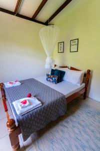 Dublanc的住宿－Maison de Lecointe，一间卧室配有一张带蚊帐的床