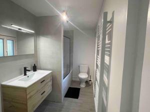 ein Badezimmer mit einem weißen Waschbecken und einem WC in der Unterkunft Chez Elo in Tours