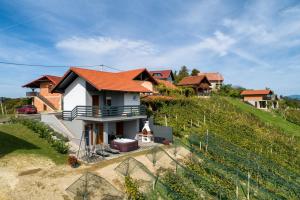 una casa con techo naranja en la cima de una colina en View&Wine en Veliko Trgovišće