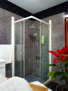 a shower with a glass enclosure in a bathroom at Inviting 2-Bed Apartment in Nazare in Nazaré