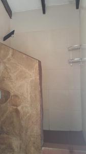 baño con una gran roca junto a una ducha en Casa Amanecer, en Samaipata