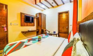 um quarto de hotel com uma cama e uma televisão em FabExpress JP Palace em Nova Deli
