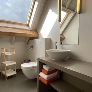 a bathroom with a sink and a toilet at Hotel - B&B PassaDia in Zwevegem