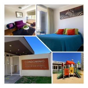 eine Collage mit vier Bildern eines Zimmers mit einem Bett in der Unterkunft Departamento Sor Vicenta in Los Ángeles