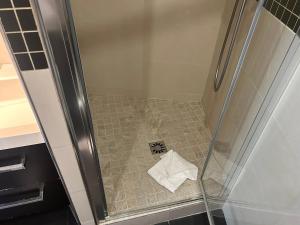 a shower in a bathroom with a glass door at Appartement Censier Daubenton in Paris