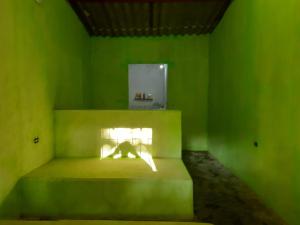 a green room with a bed with a fireplace at EcoCamp TV Cristã Web in Cabo de Santo Agostinho