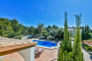 a backyard with a swimming pool and trees at Villa Angeles Tur in Calpe