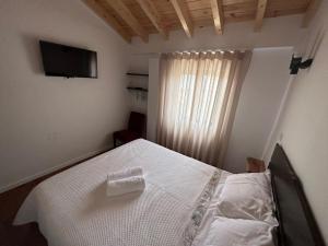 a bedroom with a white bed and a television at Casa da Pipela in Santo André +36 photos