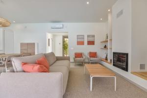 a living room with a couch and a fireplace at LA CALITA- By Almarina Villas in Moraira