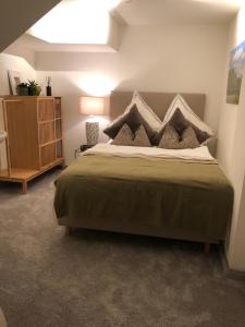 1 dormitorio con 1 cama grande en una habitación en Luxuriöses Loft mit großer Sonnenterrasse & Sauna, en Múnich