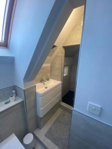 a bathroom with a sink and a toilet at Fantastic 2 bedroom apartment in Sunderland