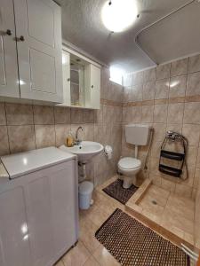 uma casa de banho com um lavatório e um WC em Eva's House, Cozy Apartment in Traditional Village em Pentamodi