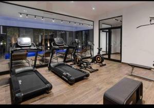 un gimnasio con muchos equipos de ejercicio en una habitación en Tunis Résidence california en Le Kram