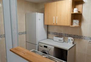 eine kleine Küche mit Kühlschrank und Spüle in der Unterkunft Apartamento Biznaga in Alhaurín de la Torre