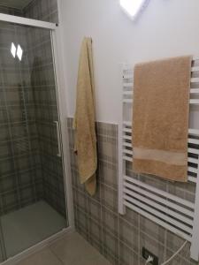ein Bad mit einer Dusche und einer Glasduschkabine in der Unterkunft La casa di Trilly in Sanremo