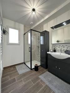 a bathroom with a shower and a sink at * Domaine de la Solaie * - Proche Bords de Loire in Saint-Denis-de lʼHôtel +36 photos