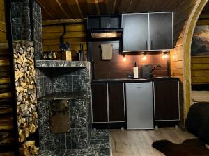 uma cozinha com um fogão e um frigorífico em LINDEN GROVE em Vygoda