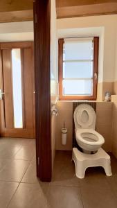 a small bathroom with a toilet and a window at Horský apartmán Říčky in Wüstenei