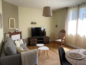 un soggiorno con divano e TV di Cocon lumineux a Lorient
