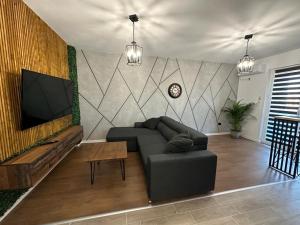 a living room with a couch and a flat screen tv at Atractiv Apartaments in Chiajna