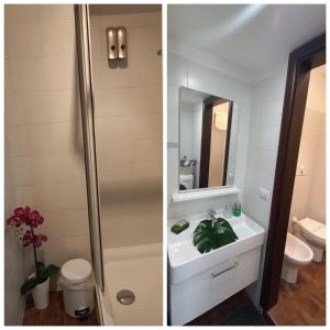 a bathroom with a sink and a toilet and a mirror at B&B Porta romana in Milan