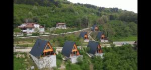 an aerial view of a group of houses on a hill at Çekirge Bungalov in Sakarya