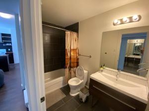 エドモントンにあるBrand New 1 Br 1 Bath Close To All Walkableのバスルーム(洗面台、トイレ、バスタブ付)