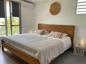 a bedroom with a large bed with two pillows at Orient Bay villa in Saint Martin