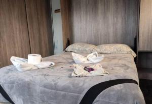 - un lit avec des serviettes et du papier toilette dans l'établissement WICHI LAGO, à San Pablo