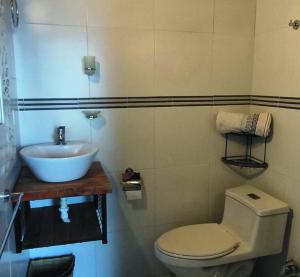 ein Badezimmer mit einem weißen WC und einem Waschbecken in der Unterkunft WICHI LAGO in San Pablo