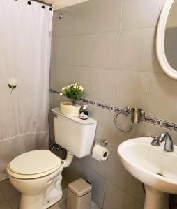 małą łazienkę z toaletą i umywalką w obiekcie Duplex Reencuentro w mieście Mercedes