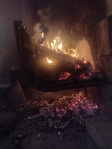 a fire in a brick oven with food in it at Maipú soñado in Maipú
