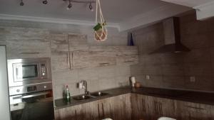 a kitchen with a sink and a microwave at Apartamento en La Tejita-El Médano. Familia Vilmar in Granadilla de Abona
