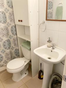 a bathroom with a toilet and a sink at Un lugar mágico en Puerto Montt in Llanquihue