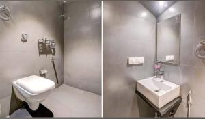 two pictures of a bathroom with a toilet and a sink at Deluxe Residency Nr- Mumbai International Airport in Mumbai +48 photos