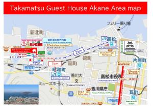 eine Karte des Gästehauses Takasaki aleamine in der Unterkunft Takamatsu Guest House Akane in Takamatsu