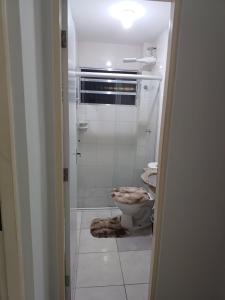een badkamer met een toilet en een douche bij Apartamento encantador 22 in Ubatuba