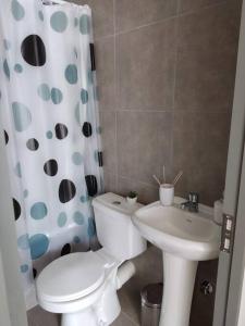 a bathroom with a toilet and a sink at Apartamento condominio Arica in Arica