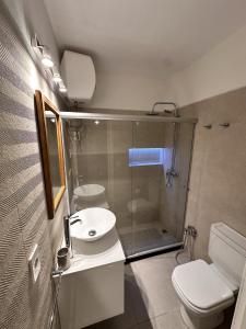 W łazience znajduje się prysznic, toaleta i umywalka. w obiekcie Apartamento en Edificio Uruguay (Punta del Este) w mieście Punta del Este