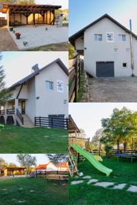 a collage of photos of a house and a playground at Casa Iager - Vama Buzaului 