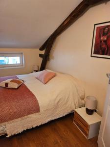 een slaapkamer met een groot bed en een raam bij Sous les toits de Cahors in Cahors