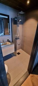 a bathroom with a shower and a sink at Kikut Alpin Lodge - Ski in, Ski out in Geilo