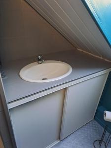 Habitación pequeña con baño con lavabo. en Chambre aux portes du circuit en Mulsanne
