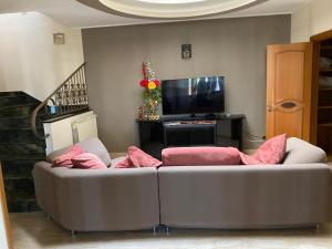 a living room with a couch and a television at Villa D&C casa affitto breve in Frattaminore